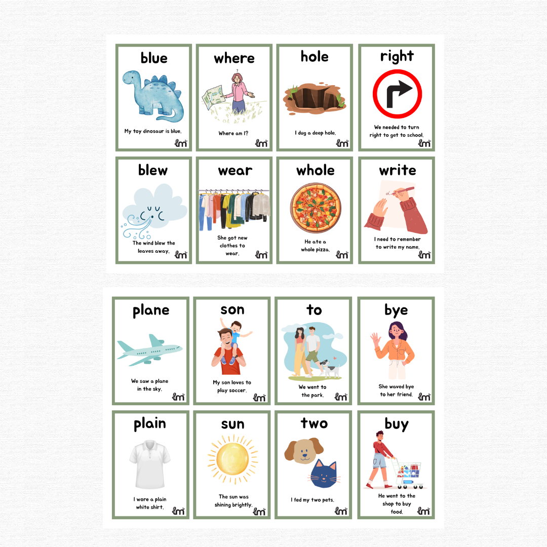Homophone Flashcards + Game Boards