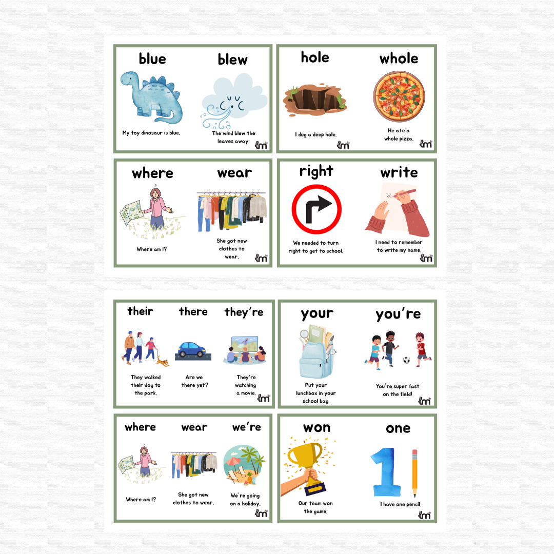 Homophone Flashcards + Game Boards